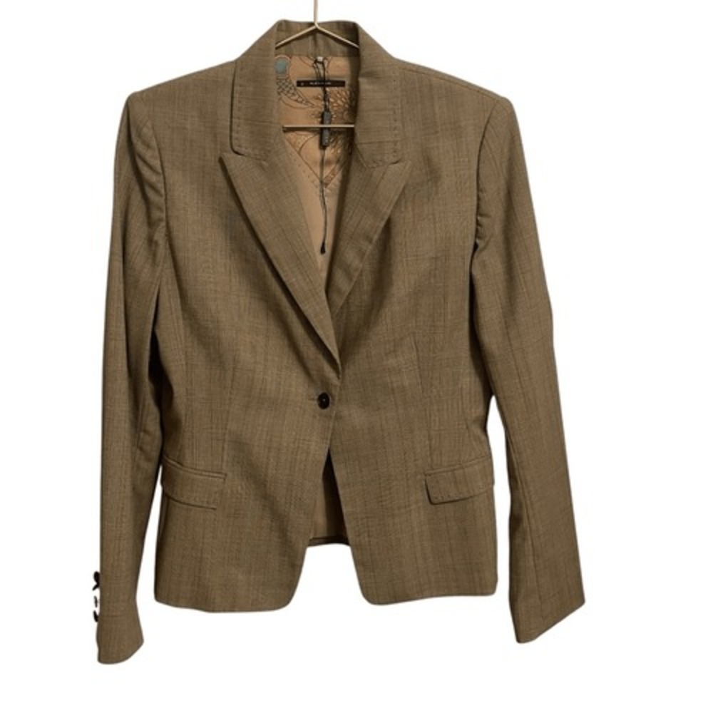 Elie Tahari Tan Glen Plaid Wool Blend Single Button Blazer Jacket Size 14